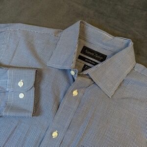 Kenneth Roberts Platinum Dress Shirt Mens 16 1/2 32/33 Blue Check Long Sleeve